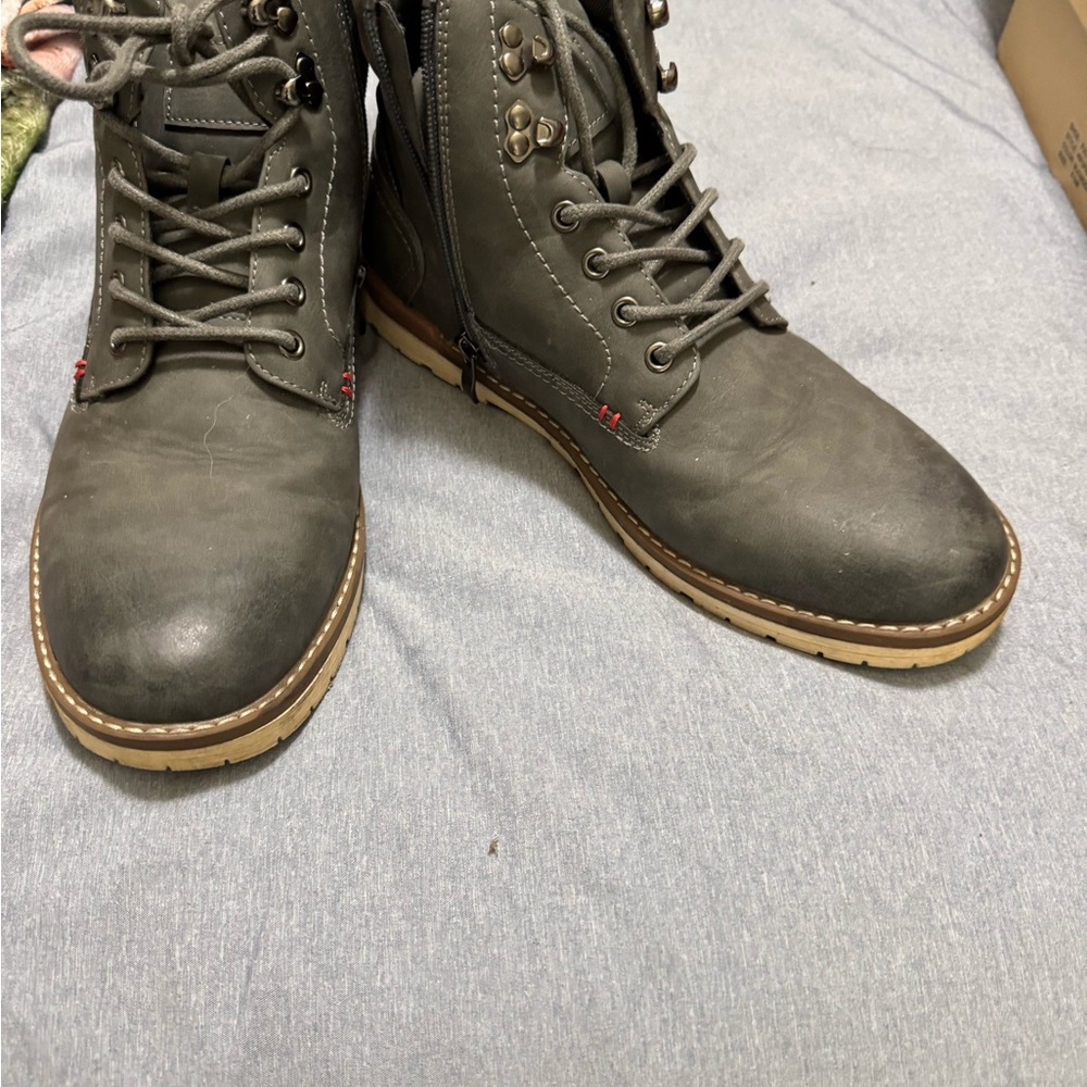 Vostey Gray Ankle Boots Lace-up Combat Style